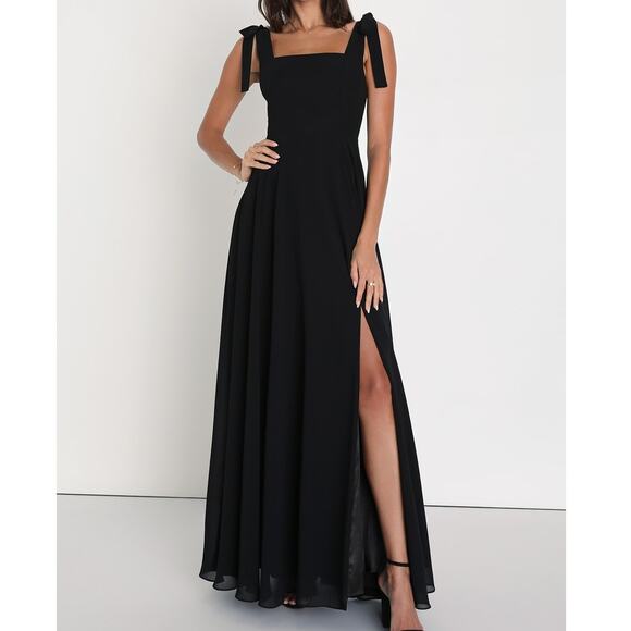 Lulus NWT Love Me Forever Black Tie-Strap Square Neck Maxi Dress Medium - Picture 1 of 10